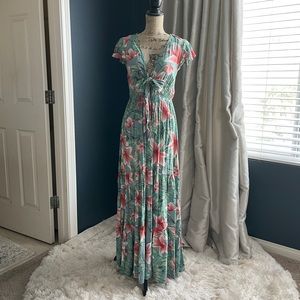 Vici Tropical Green and Pink Floral Dress Size Small
